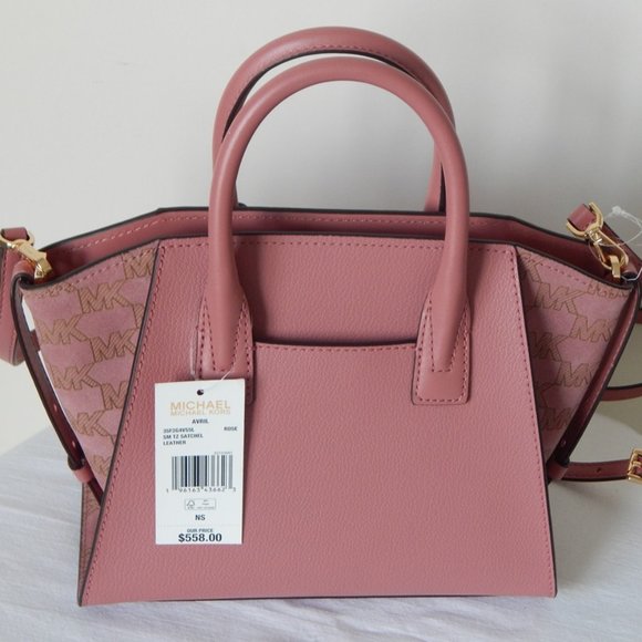 NWT $558 Michael Kors Avril Leather Small TZ MK Logo Rose Satchel Crossbody Bag - Picture 9 of 12